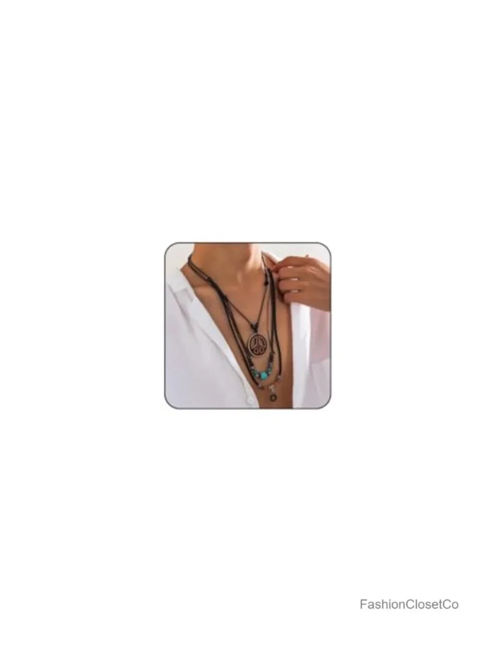 Boho Peace Sign Pendant Necklace with Coconut Wood Beads, Leather Cords -